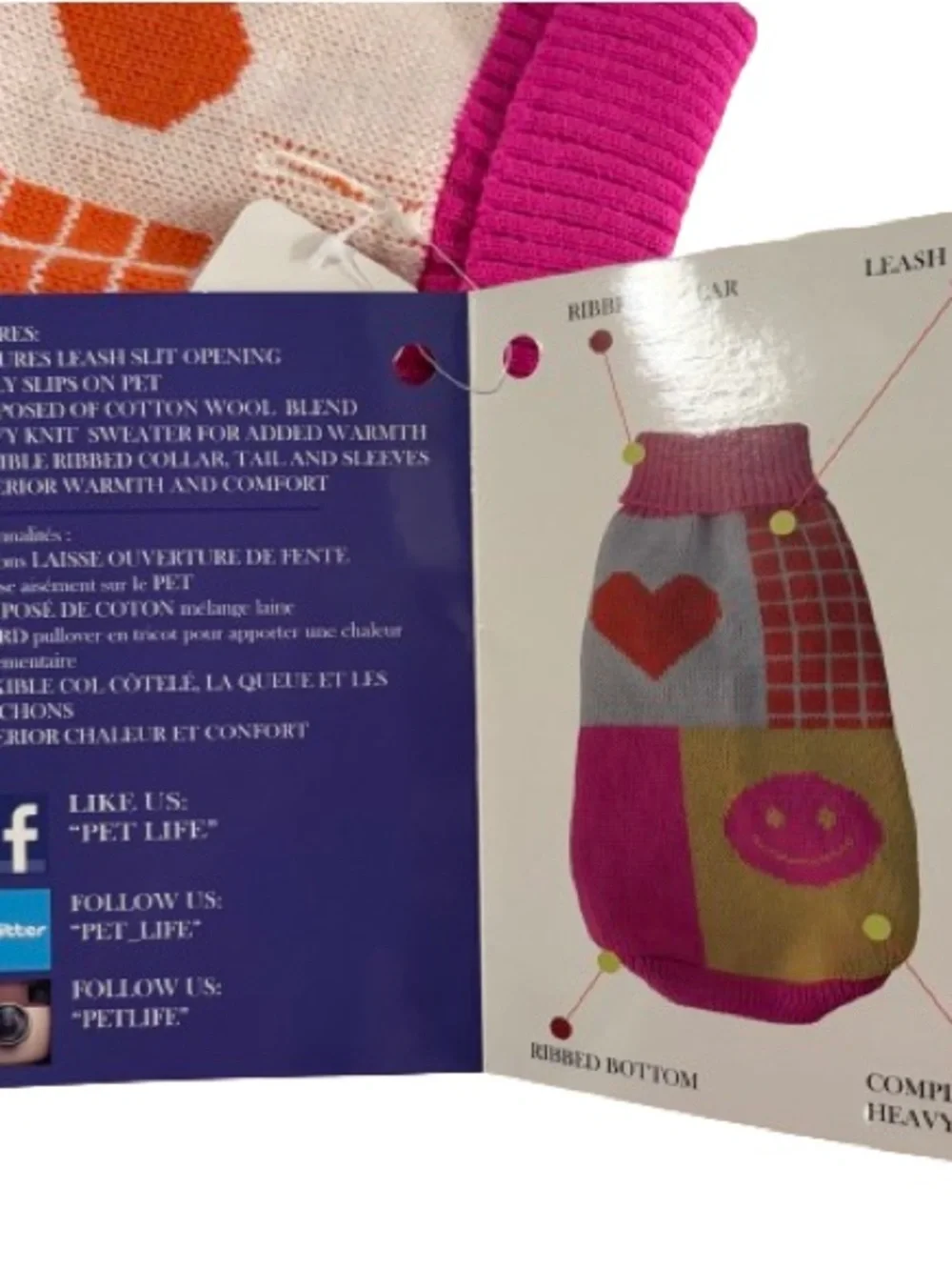 Pet Life Dog Sweater Size M Pink, Orange, Yellow Colorblock Smiley Face Kitschy